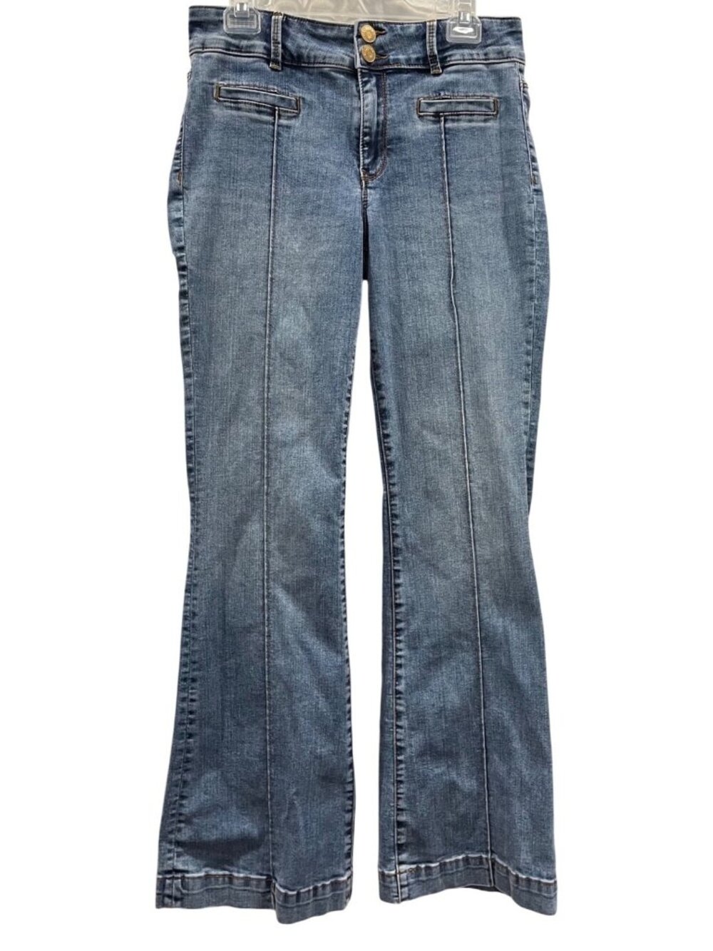 KUT from the Kloth Ana High Rise Flare Jeans 8 Pintuck Front Medium Wash Casual